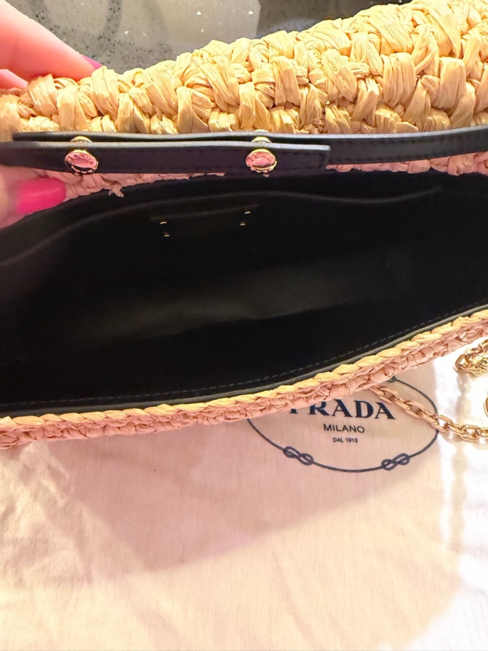 Prada Woven Raffia Clutch in Natural Beige with Black Logo - Picture 4 of 5